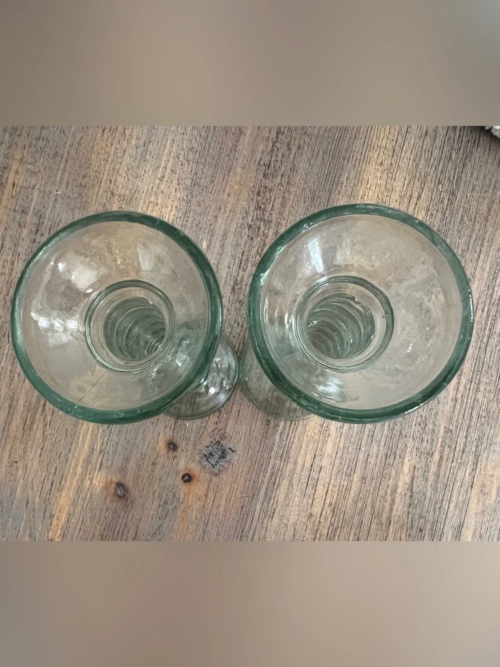 Set 2 Recycled Glass Ribbed Candlestick Holders Green/Blue Aqua 7.25”